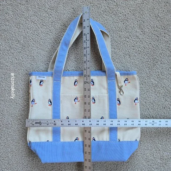 NWT Lands' End Embroidered Canvas PUFFIN Tote Medium Open Top Bird PRICE FIRM - Picture 6 of 7